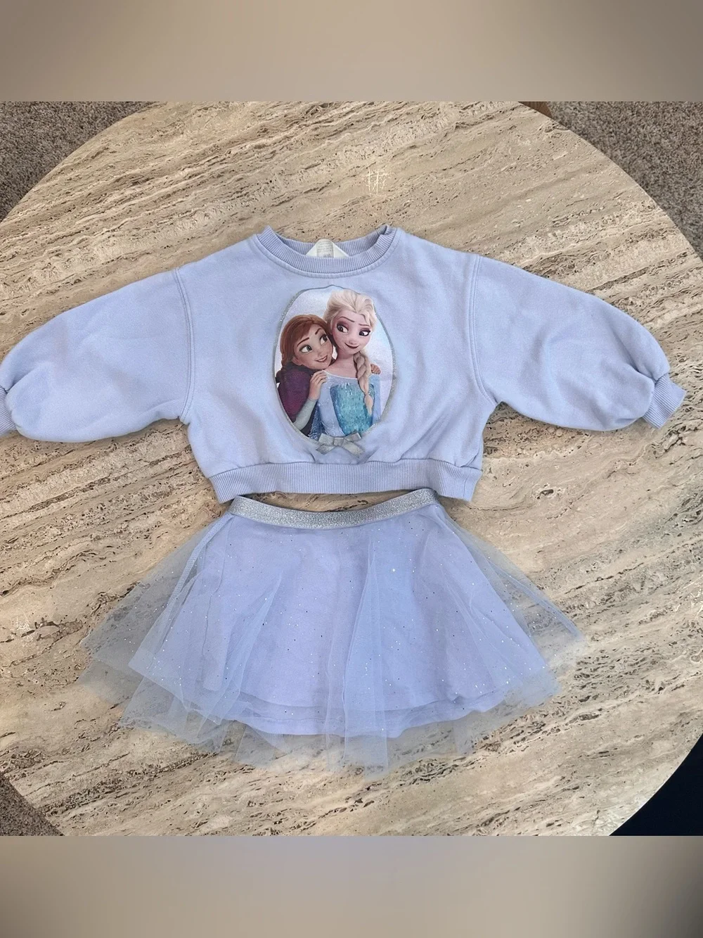 H&M Disney Frozen Elsa & Anna Light Blue Sweatshirt and Tulle Skirt Set - 2T